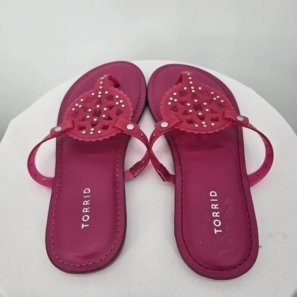 Torrid Hot Pink Cutout Sandals Women’s Size 7WW Extra Wide – Summer Beach Flat - Picture 4 of 5